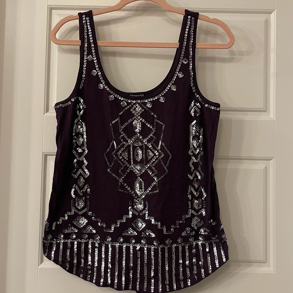 Express purple tank top with silver sequin detail size s